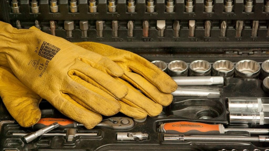 Gloves and other tools that one might assume are needed for DIY foundation repair.